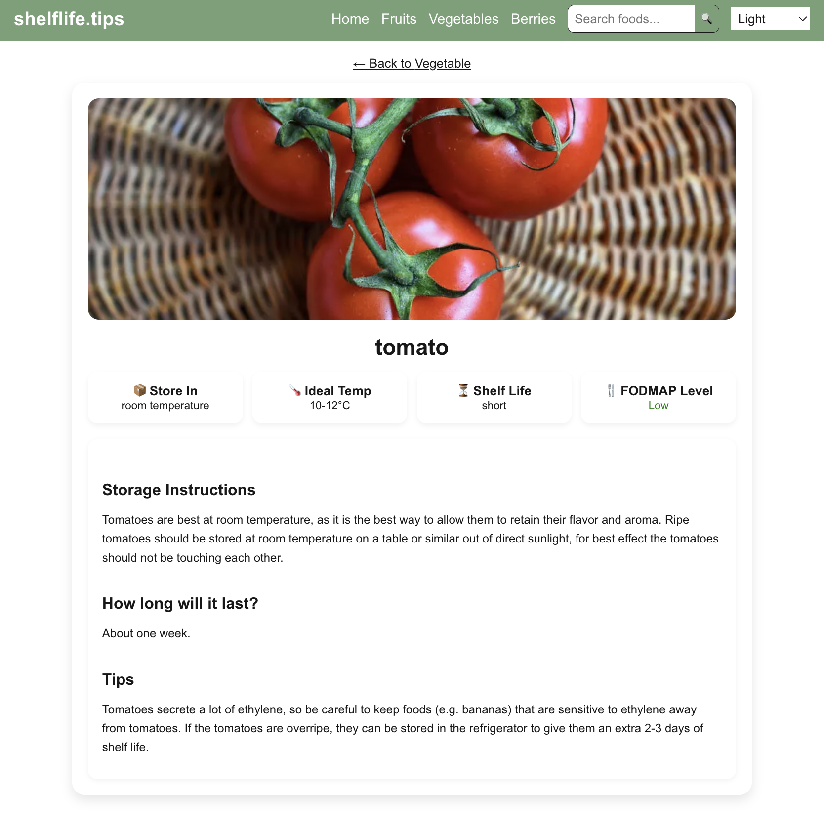 Bilde av shelflife.tips på tomat produktsiden